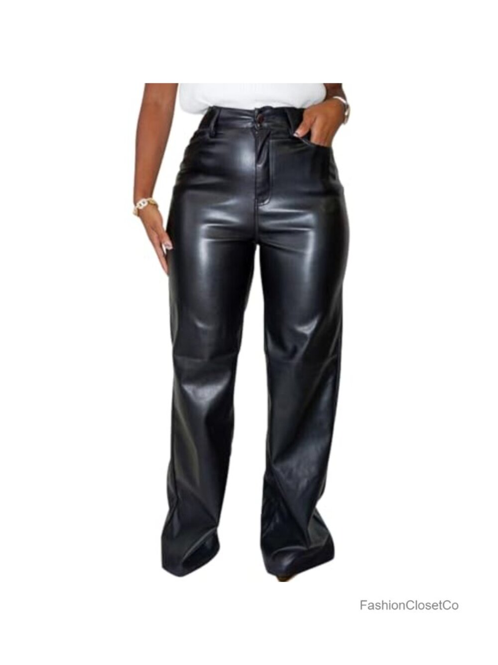 Faux Leather High Waisted Straight Leg Pants for Women